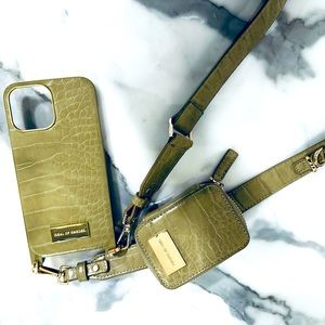 Crossbody Leather IPhone 12 Pro Max Case in the popular Olive color, Imported
